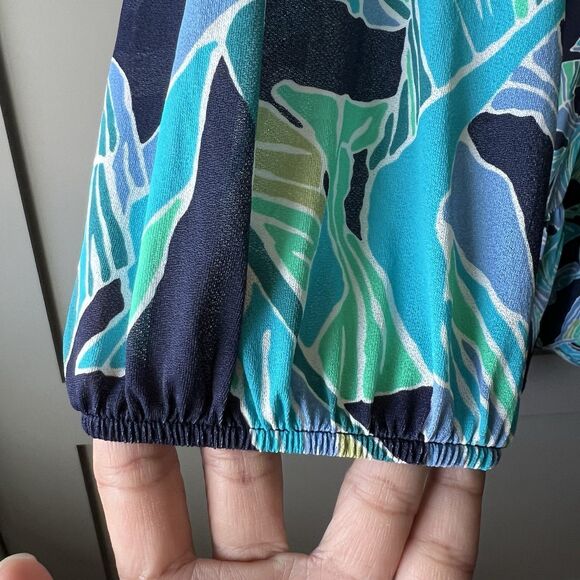 Beach House Swim Cover Up Dress Women Medium Blue Long Sleeve Palm Floral NEW - Picture 6 of 14